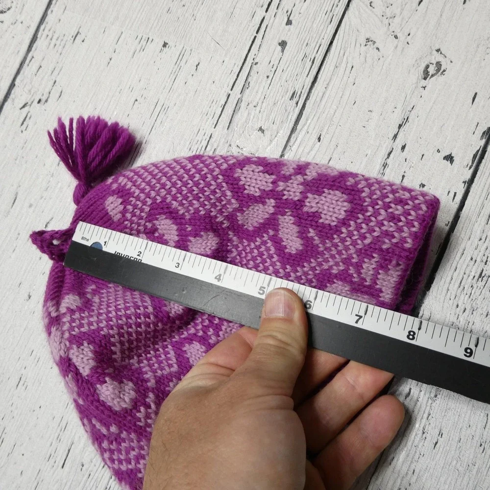 Turtle Fur Hat Beanie Girls One Size Purple Floral Fleece Lined Tassel Winter